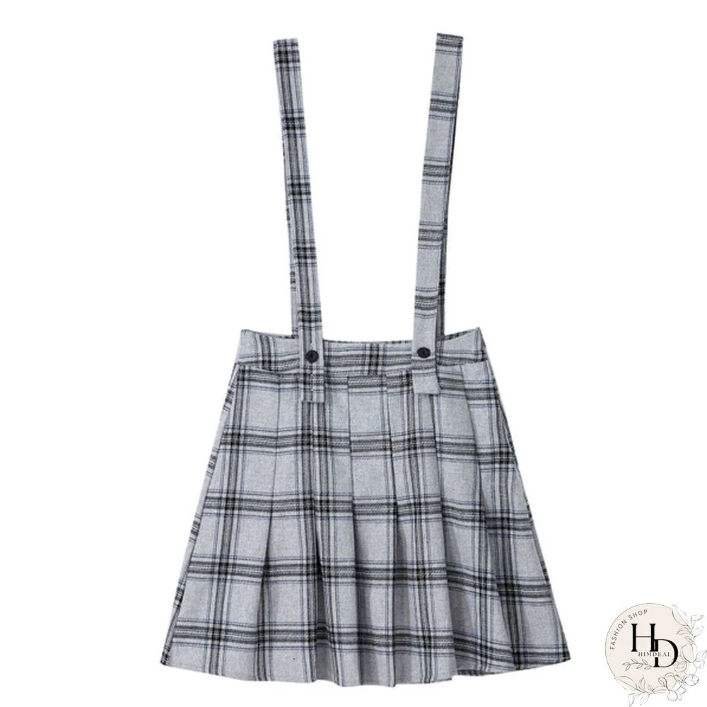 Plaid Pleated Miniskirt Women Summer Sundress Overall Vest Dress Suspender Skirt for Daily Wear Streetwear
