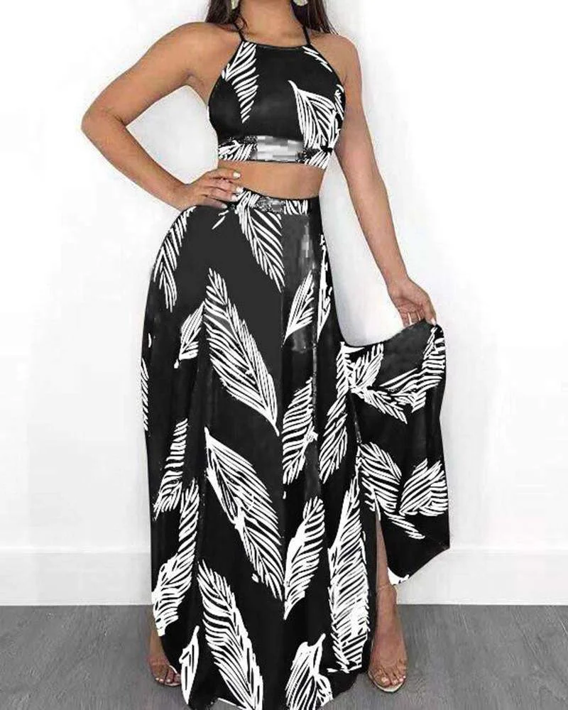 Sexy Plant Print Loose Suit