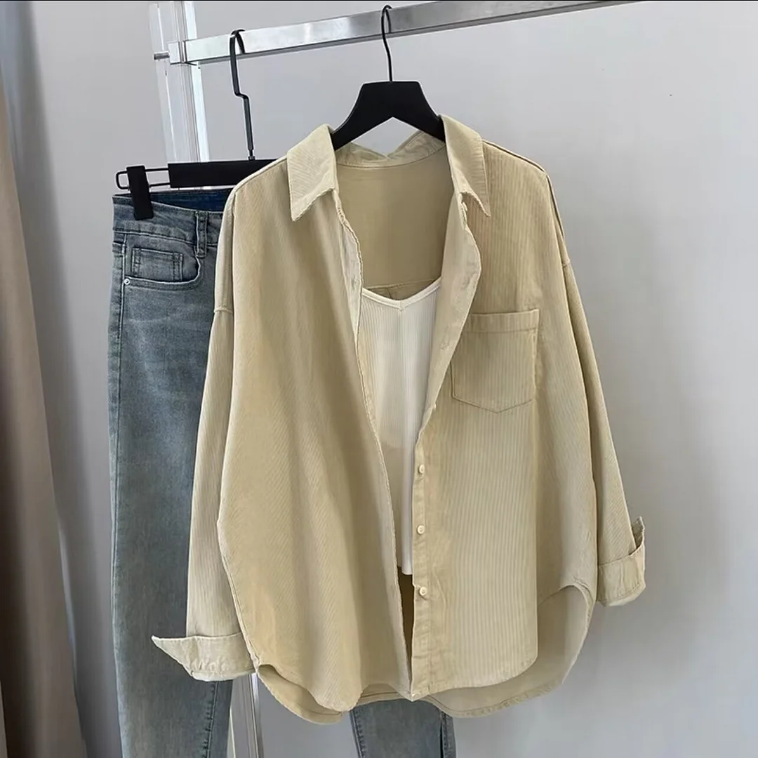 Athvotar Athvotar Shirt Women Loose Design Small Long Sleeves Long Folded Wearing Solid Shirt Outside The Shirt On The Top