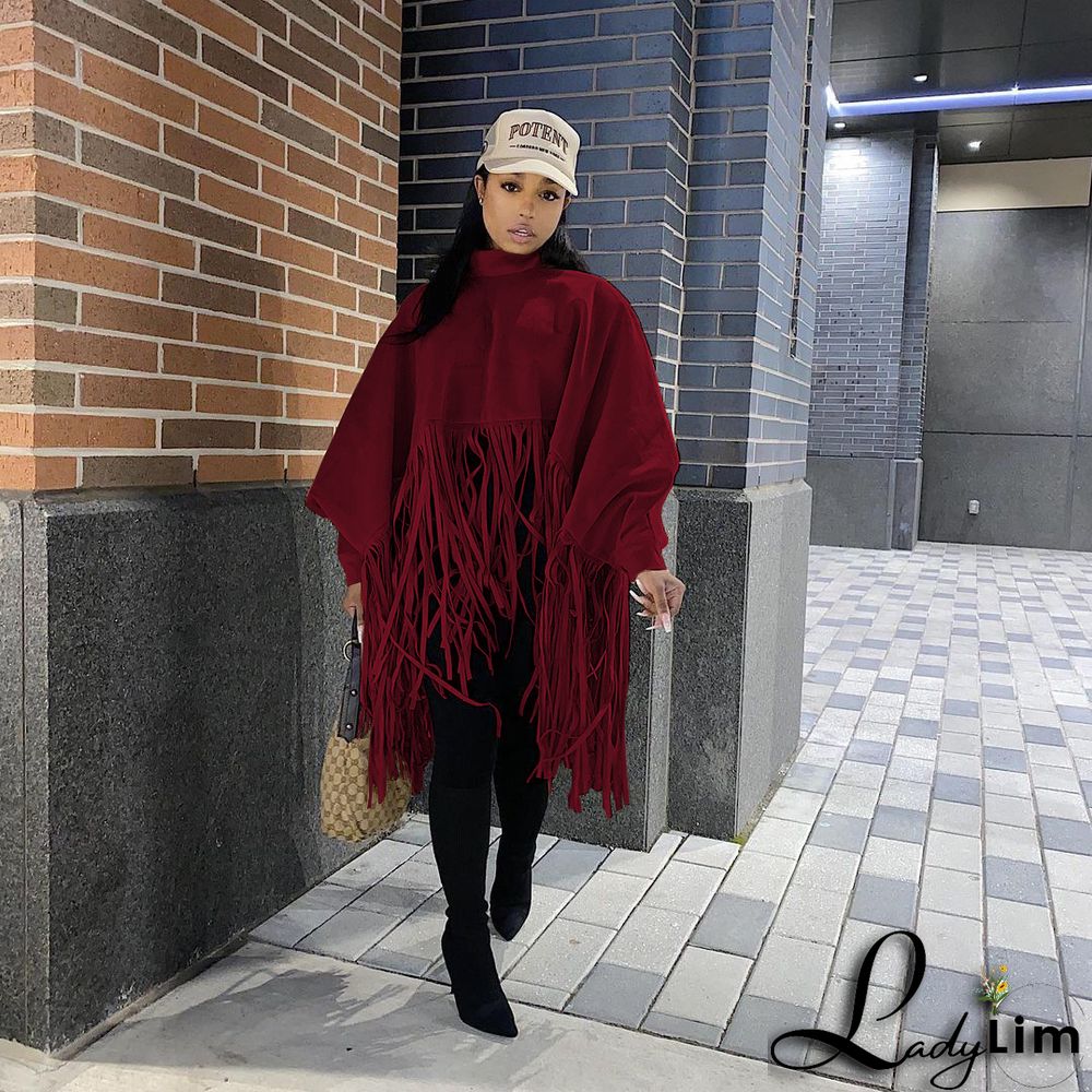 Women Autumn/Winter Premium Deerskin Fleece Fringe Shawl Cape Coat