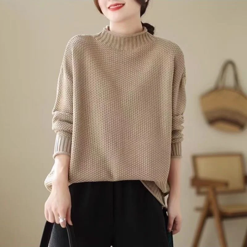 Athvotar Athvotar Meat-Covered Lady Knitted Sweater Autumn/Winter 2025 Autumn/Winter New Half-High Collar Design Casual Comfortable Top