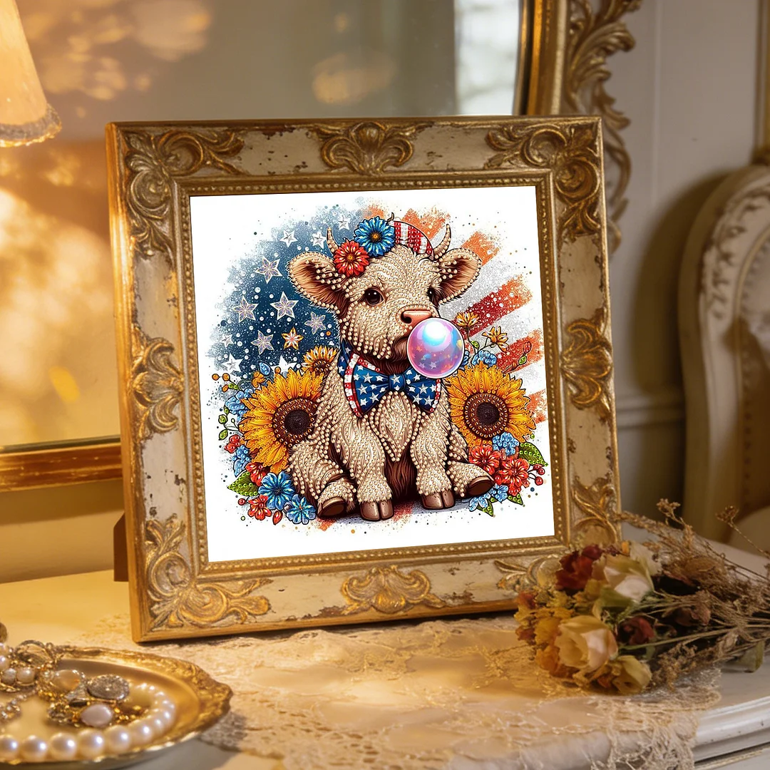 Diamond Painting - Partial Special Shaped Drill - Independence Day Sunflower Yak(Canvas|30x30cm)