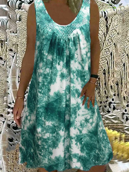 Women's Sleeveless U-neck Graphic Printed Midi Dress
