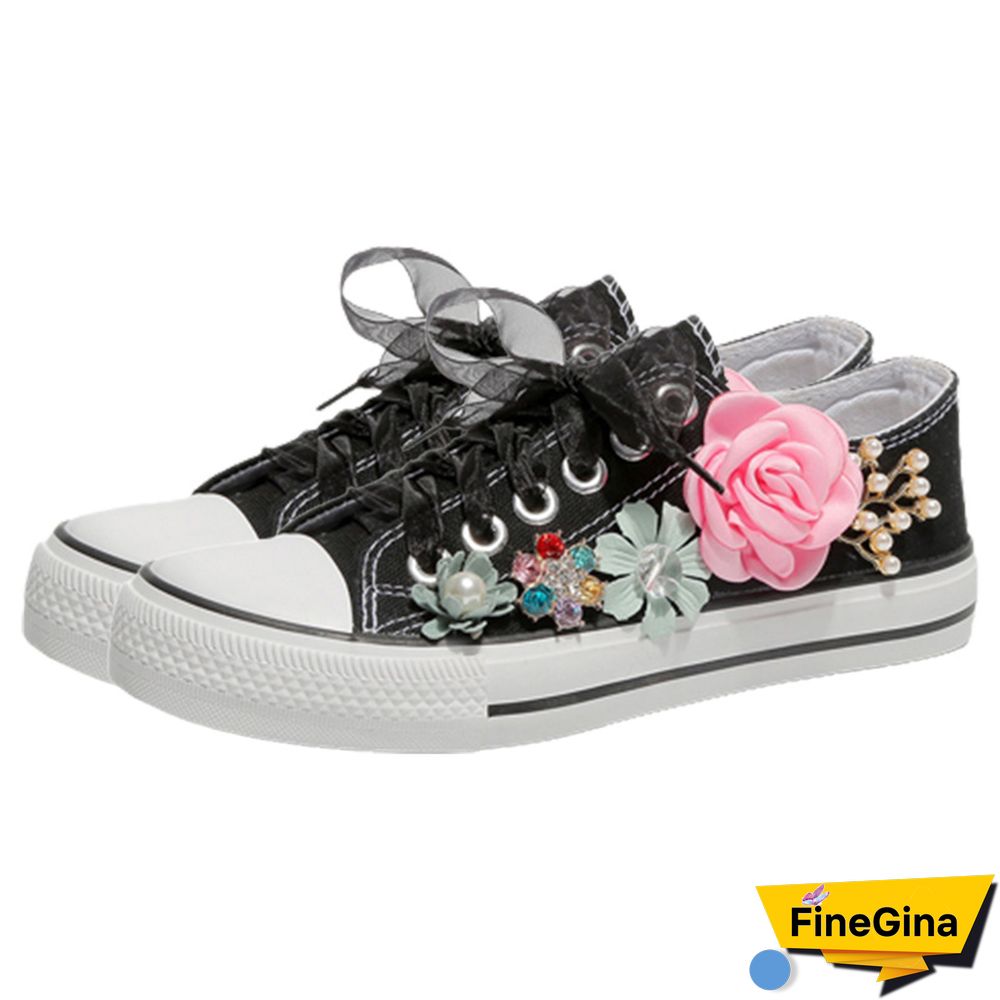 3D Blossom Decor Casual Canvas Shoes