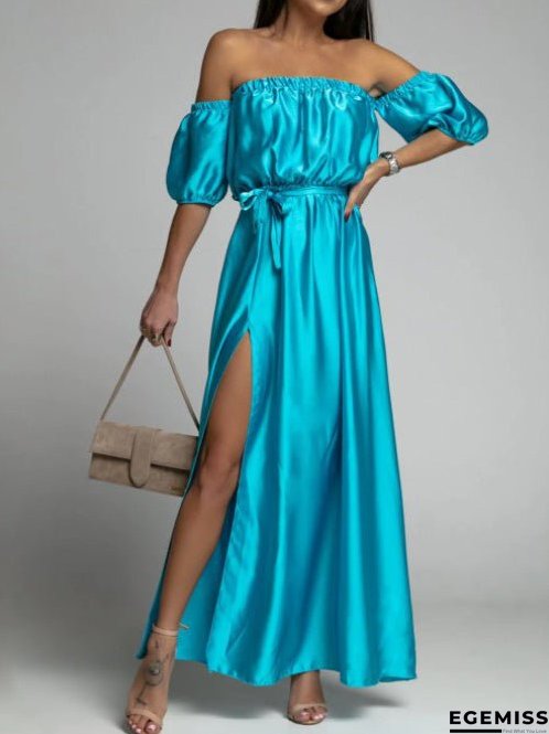 Women's Dresses One-Shoulder Short Sleeve Slit Dress | EGEMISS