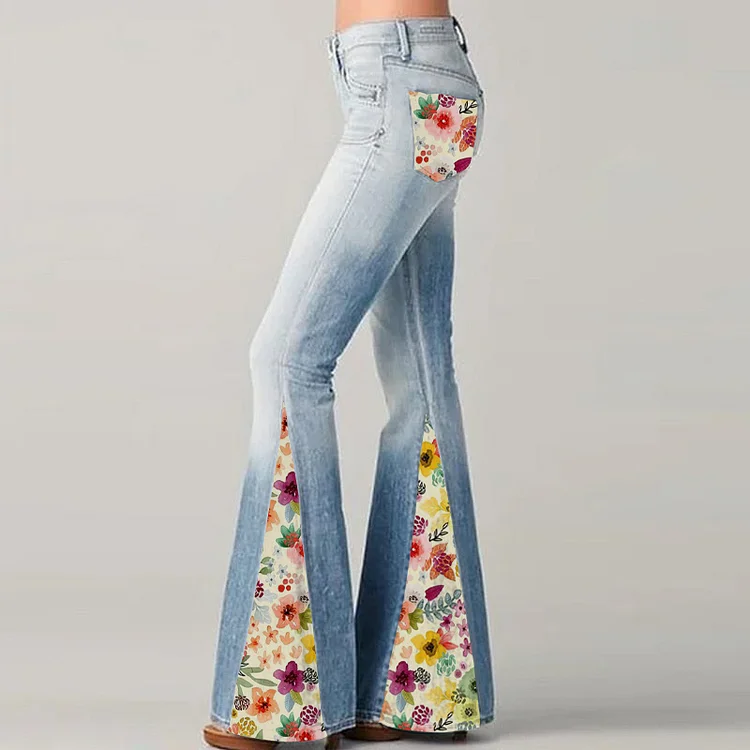 Casual Pants wide leg art floral print pants