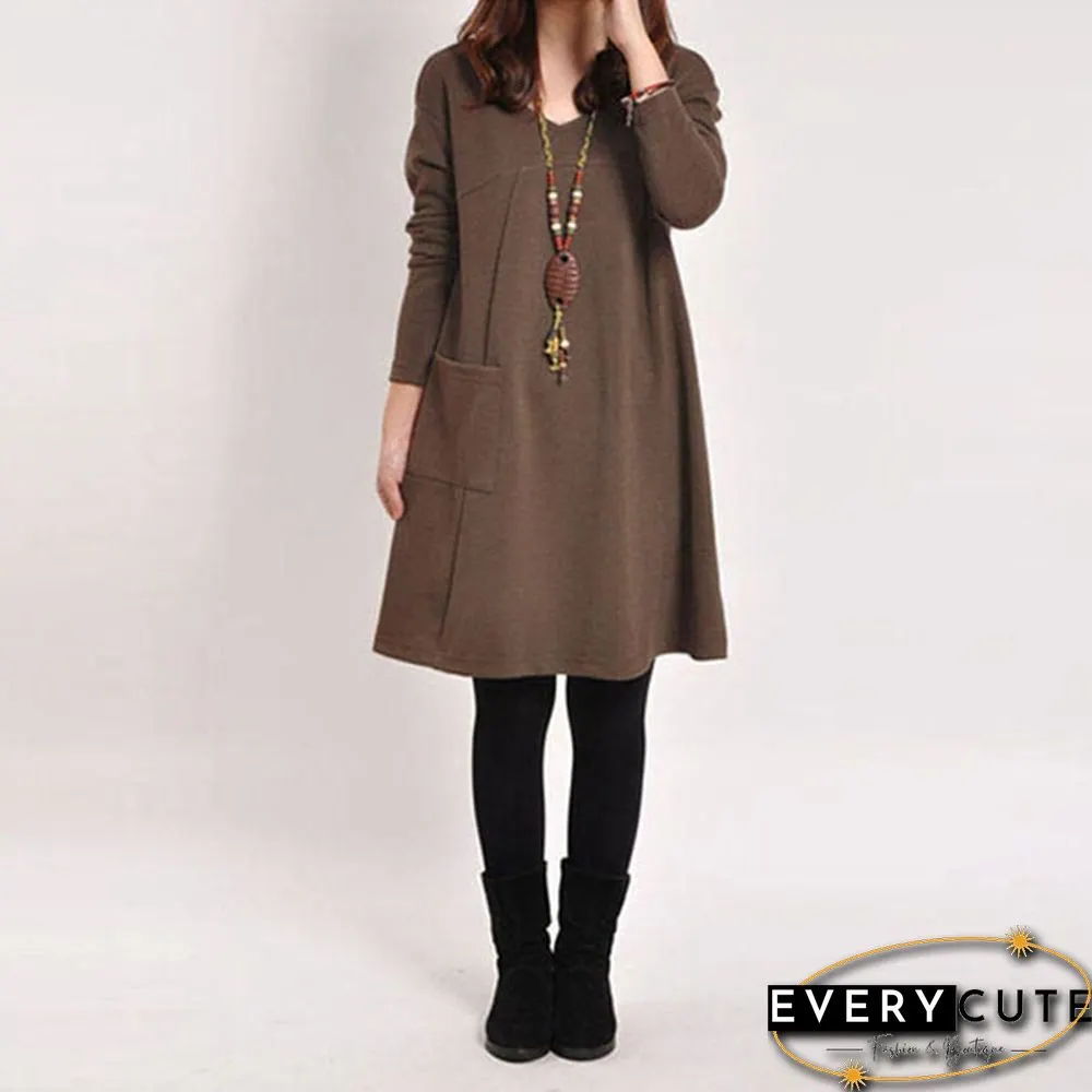 New Fashions Womens Loose Long Sleeve Top Blouse T-Shirt Tunic Mini Maxi Dress Kaftan