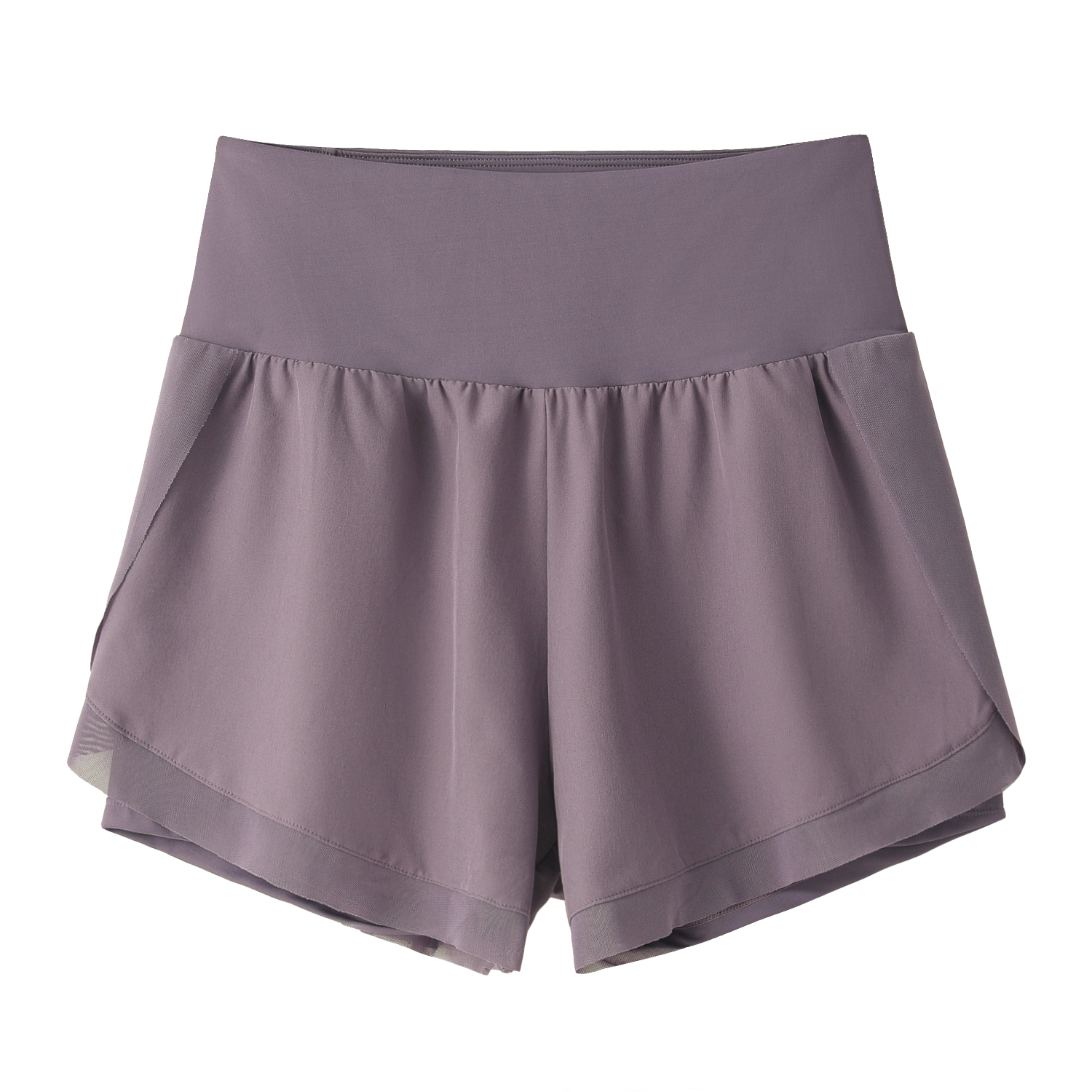 Shop skin friendly buttery soft anti wardrobe malfunction sports fitness workout 2 in 1 running shorts with inside pockets online on Hergymclothing Smoky Purple