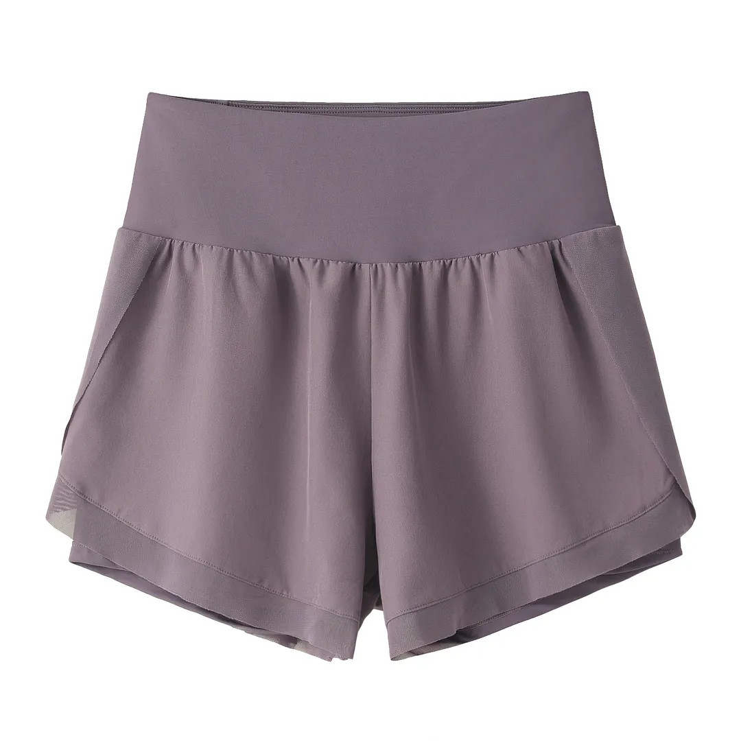 Shop skin friendly buttery soft anti wardrobe malfunction sports fitness workout 2 in 1 running shorts with inside pockets online on Hergymclothing Smoky Purple