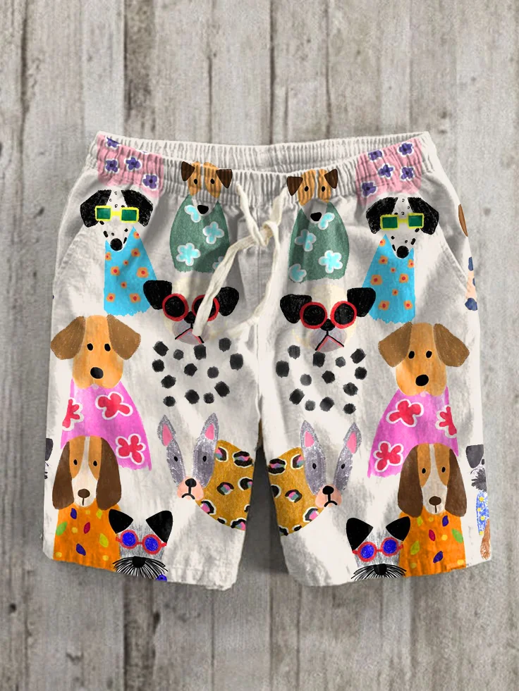Men's Cute Cartoon Dogs Crayon Art Print Shorts