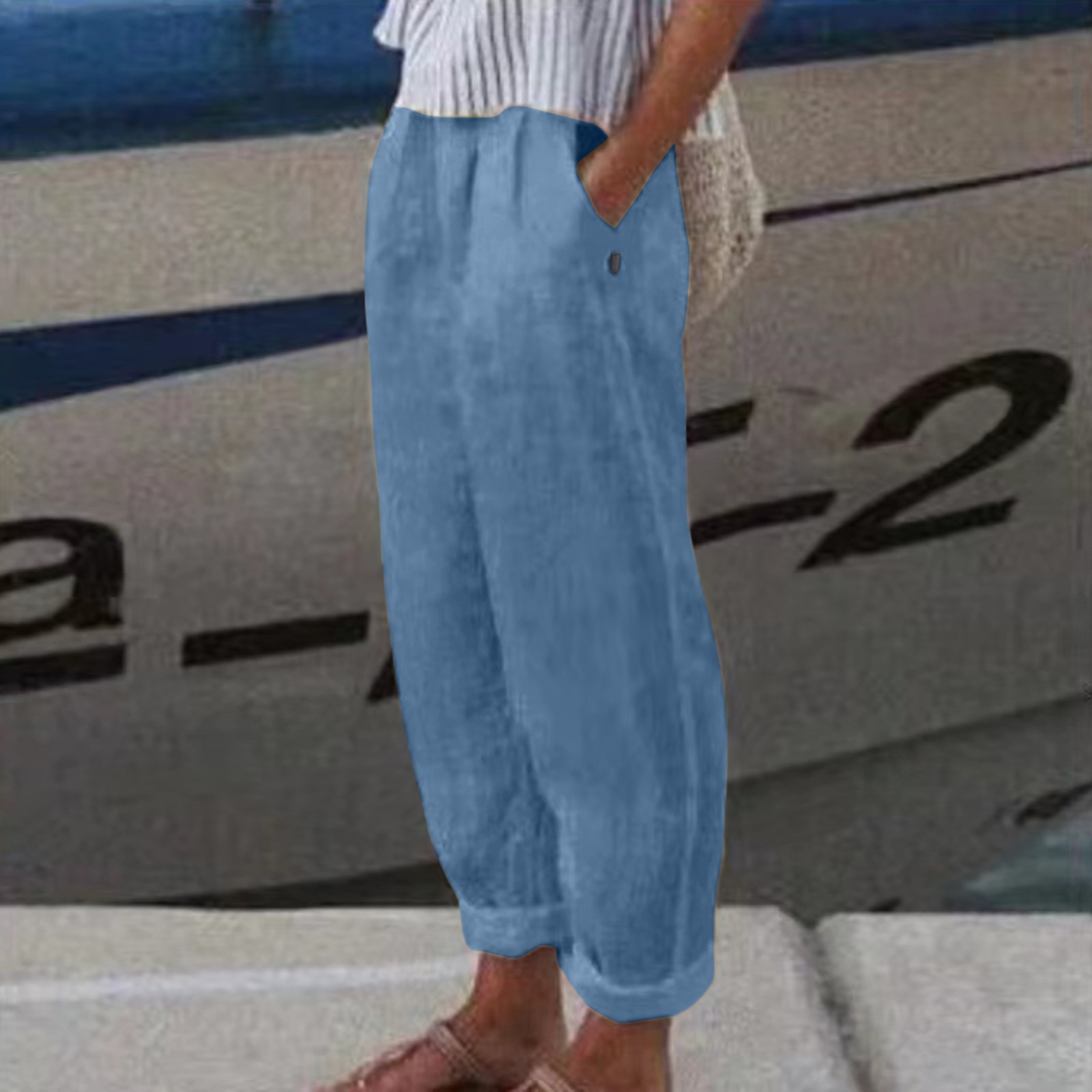 Cargo Pants Outfits – Women High Waisted Wide Leg Linen Pants Fashion Drawstring Elastic Trousers Comfy Straight Leg Long Pants With Pockets For Women | Akayes
