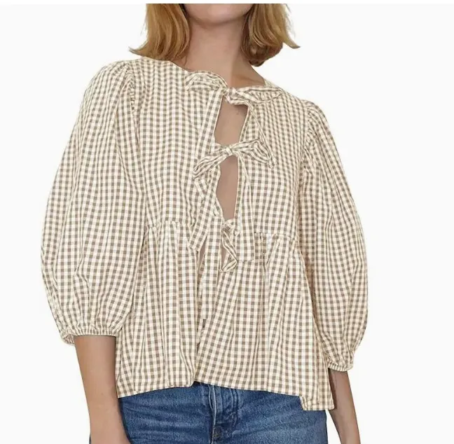 Brownm Brownm Women's Clothing New Fashion Loose Long-Sleeved Plaid Love With Shirt Women