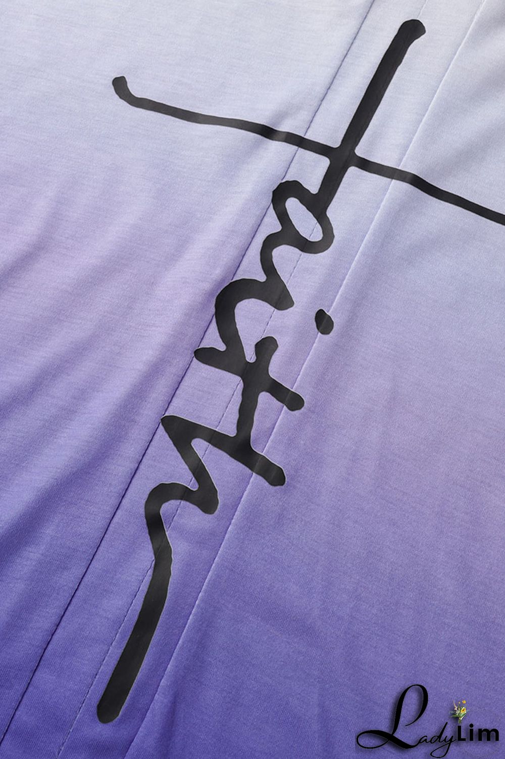 Black Casual Gradual Change Print Patchwork Slit V Neck Half Sleeve Two Pieces