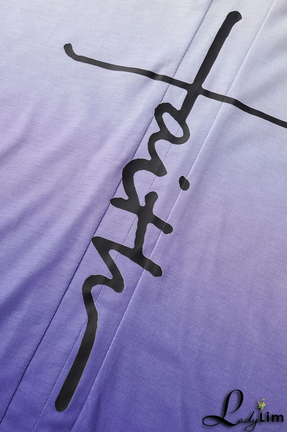 Black Casual Gradual Change Print Patchwork Slit V Neck Half Sleeve Two Pieces