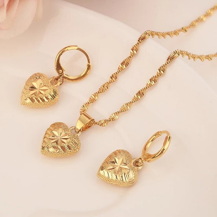 24k gold Necklace Earring Set Women Party Gift Dubai love heart  crownJewelry Sets