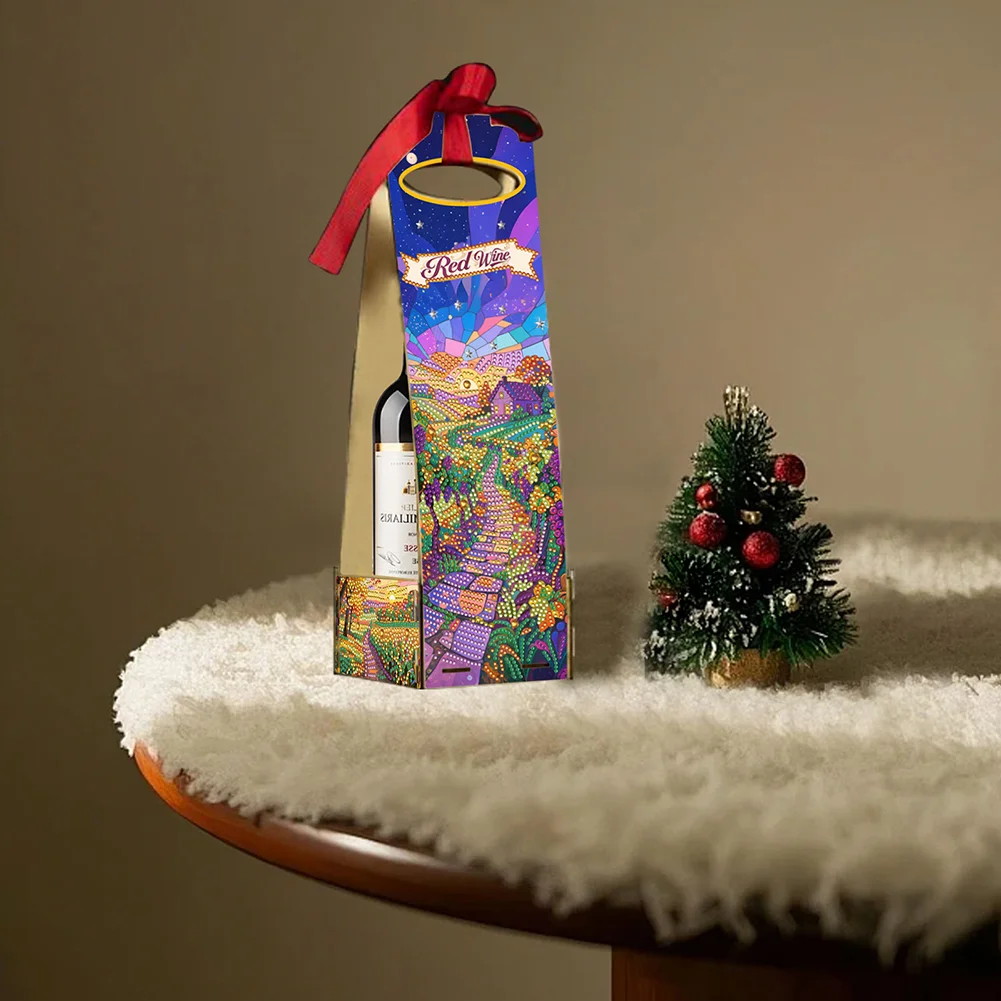 Wooden 5D/DIY Diamond Painting Art Wine Bag Kit for Party Wine Decor (Landscape)