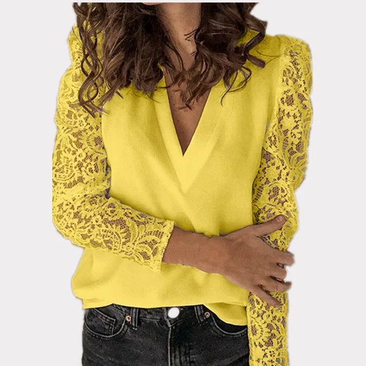 Uveng Ol Commuting Stitching Lace Long Sleeve Slim Women's Shirt