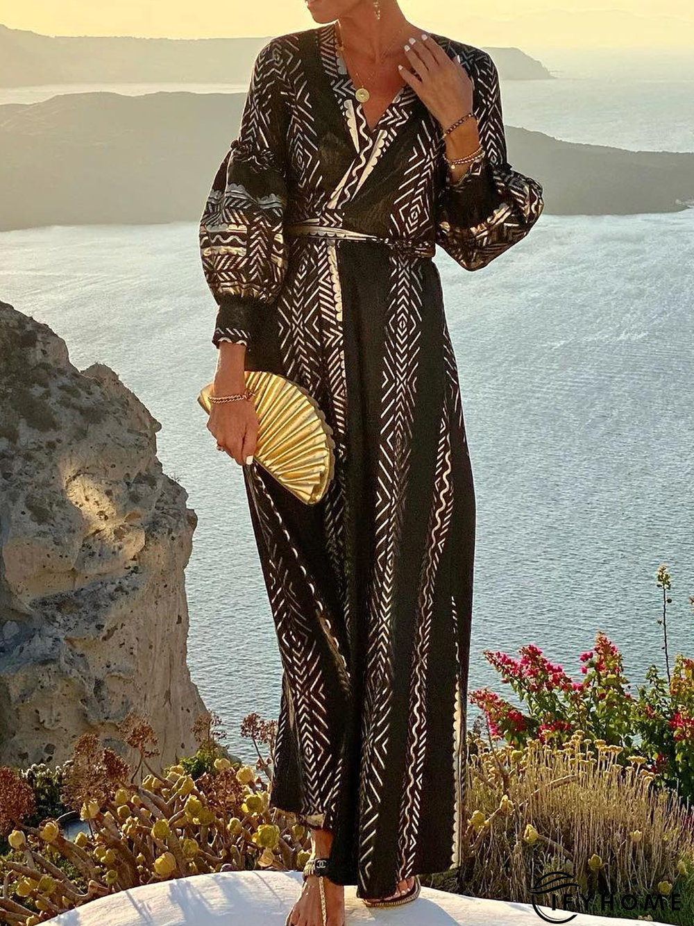 V Neck Ethnic Vacation Dress | IFYHOME