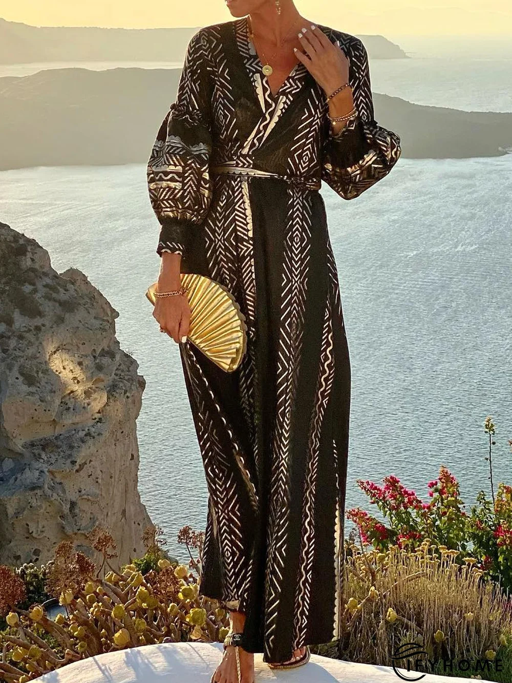 V Neck Ethnic Vacation Dress | IFYHOME