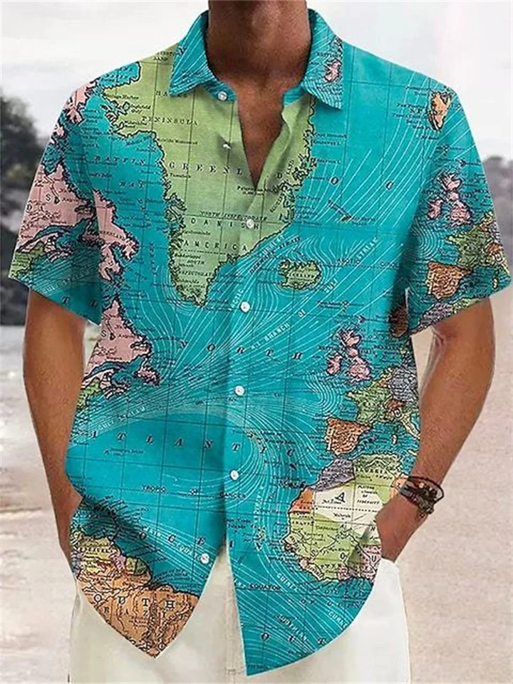 Men's Shirt Animal Print Map Print Short Sleeve Men's S M L XL 2XL 3XL-Cosfine