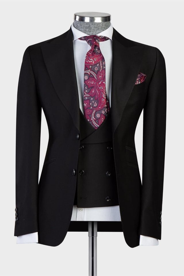 Black Peaked Lapel Bespoke Gorgeous Men Suits For Business | Ballbellas Ballbellas