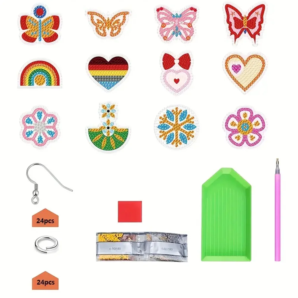 12 Pairs DIY Butterfly Double Sided Diamond Painting Earrings for Women Girls 