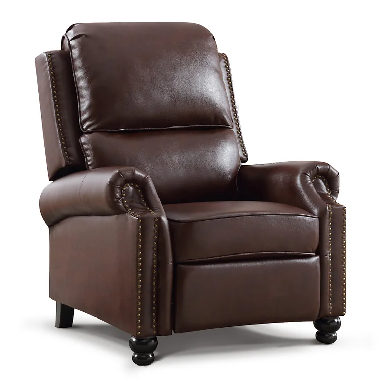 Bestier Reddish Brown Faux Leather Reclining Chairs with Nailhead Trim Push Back Recliner Chair with Padded Seat and Back