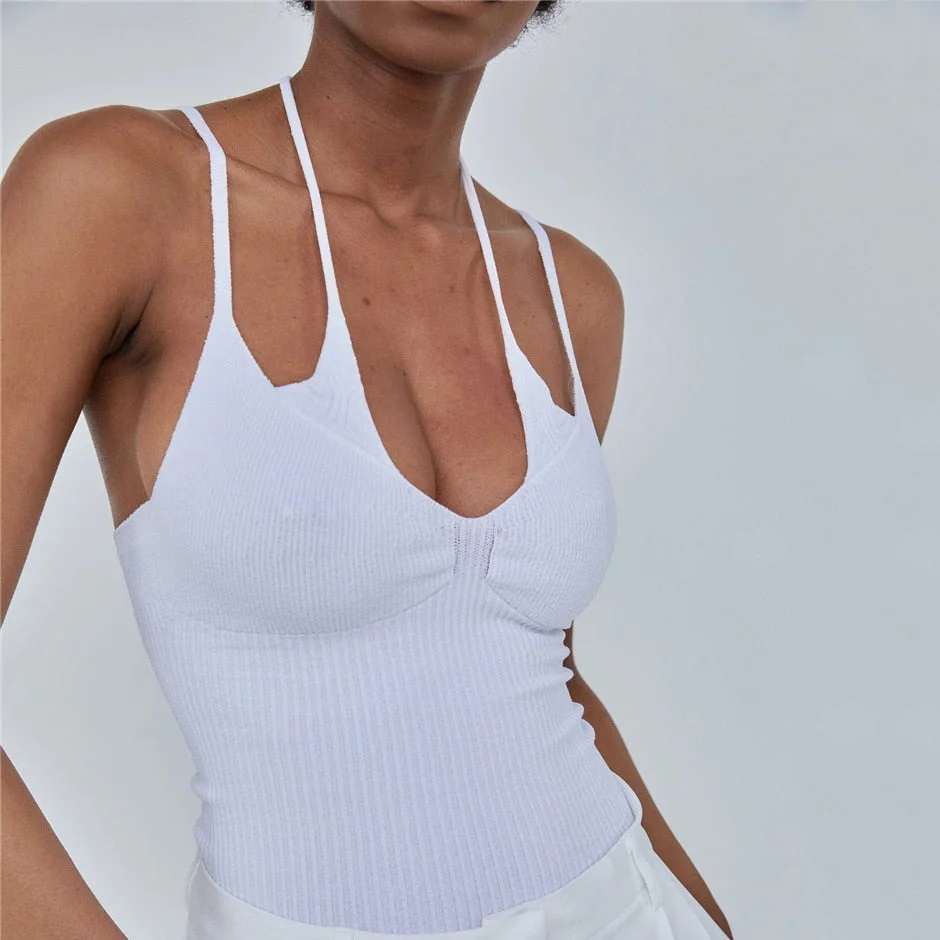Julissa Mo New Knitted Solid Short Crop Tops Women Skinny Halter Bandage Sweater Camis Female Sexy Sleeveless Tank Top Clubwear