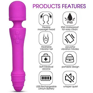 Double Head Vibrator Magic Wand Smart Heating Dildo Vibrator G-spot Vagina Sex Toys for Couple