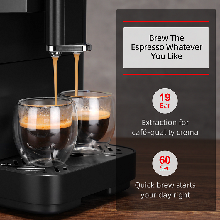 Mcilpoog Super-Automatic Espresso Coffee Machine with Smart Touch Screen for Brewing 16 Coffee Drinks WS-203