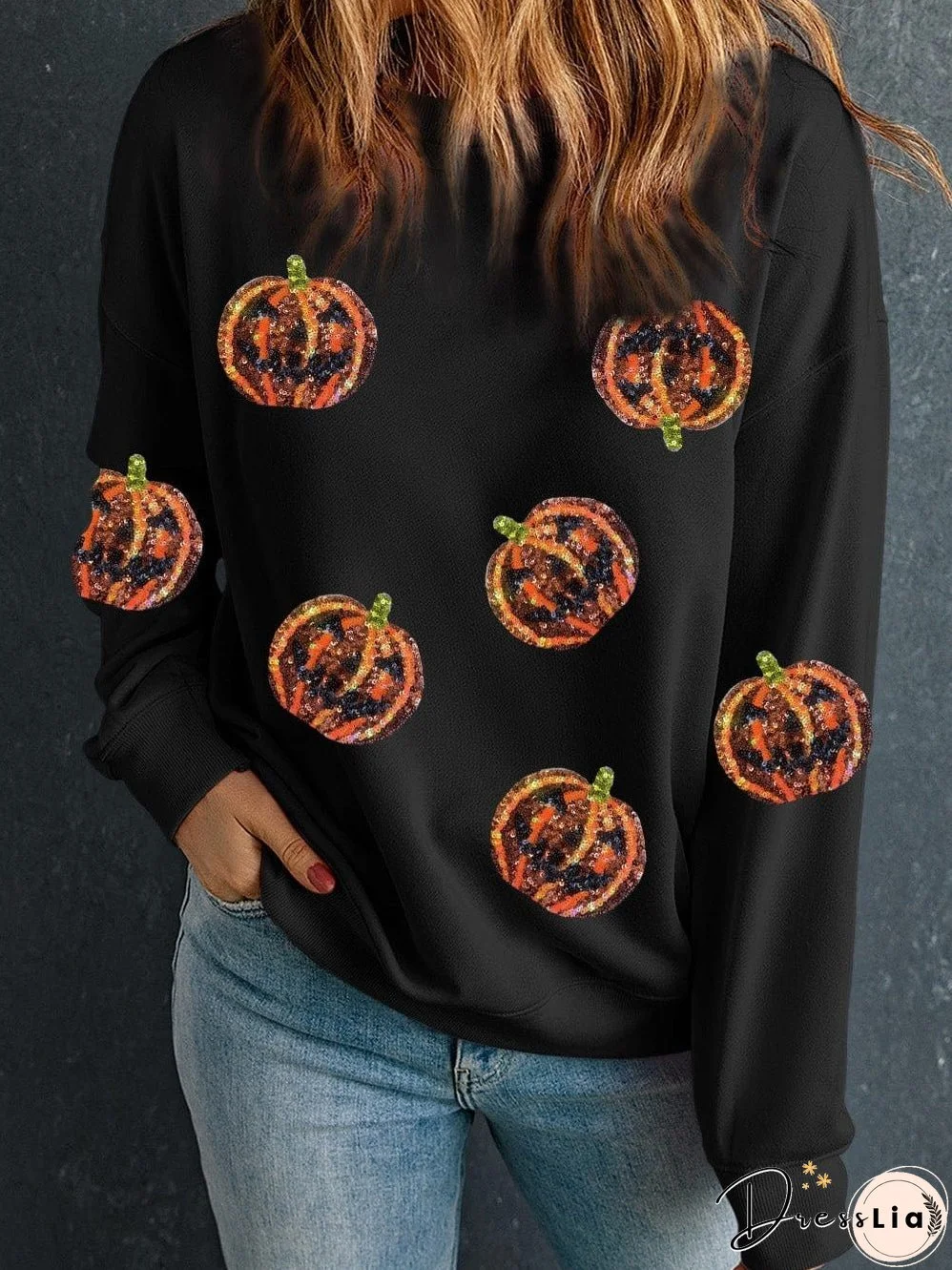 Sparkling Pumpkin Halloween Black Sweatshirt