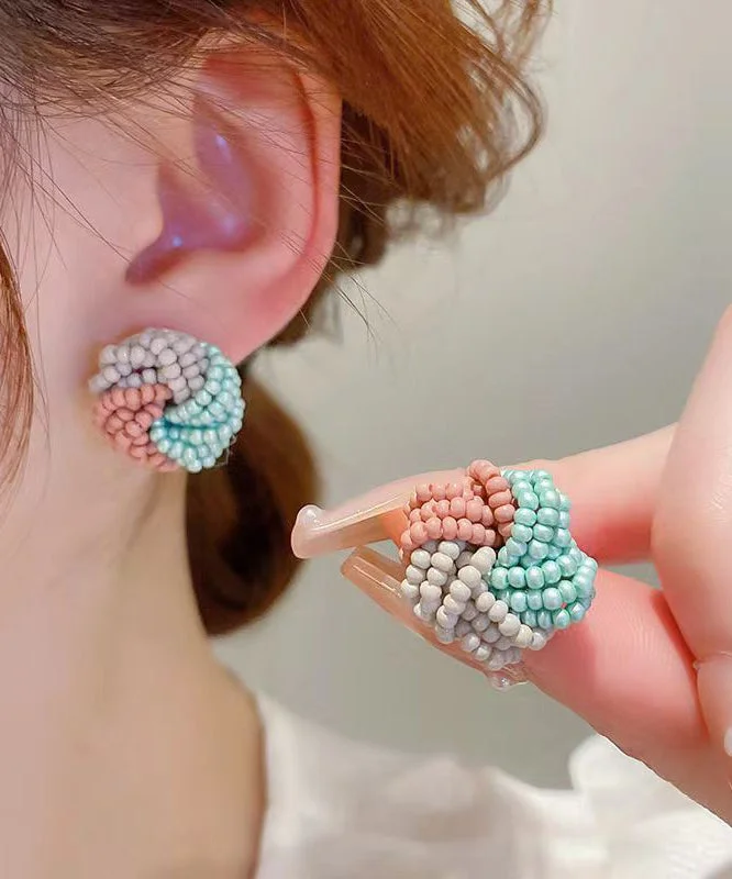 Handmade Pink Alloy Coloured Glaze Bird's Nest Stud Earrings