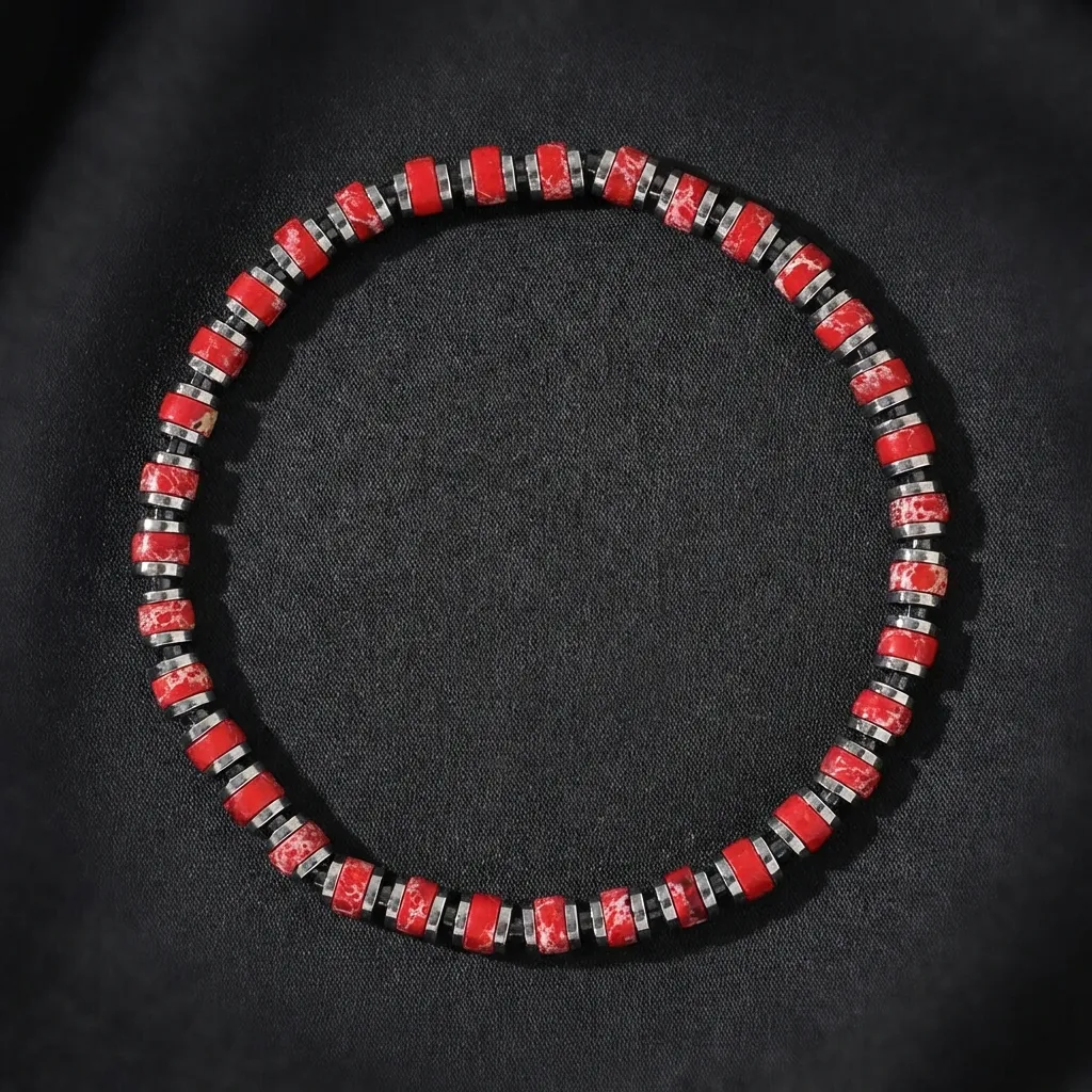The Voyager Series: African Turquoise & Hematite Men's Bracelet Earth Jasper & Hematite
