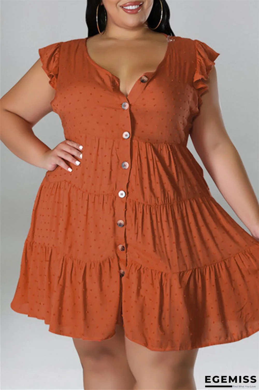 Coffee Fashion Casual Plus Size Solid Patchwork V Neck Sleeveless Dress | EGEMISS