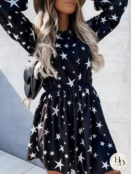Dresses Star Print Long Sleeve Mini Dress for Women