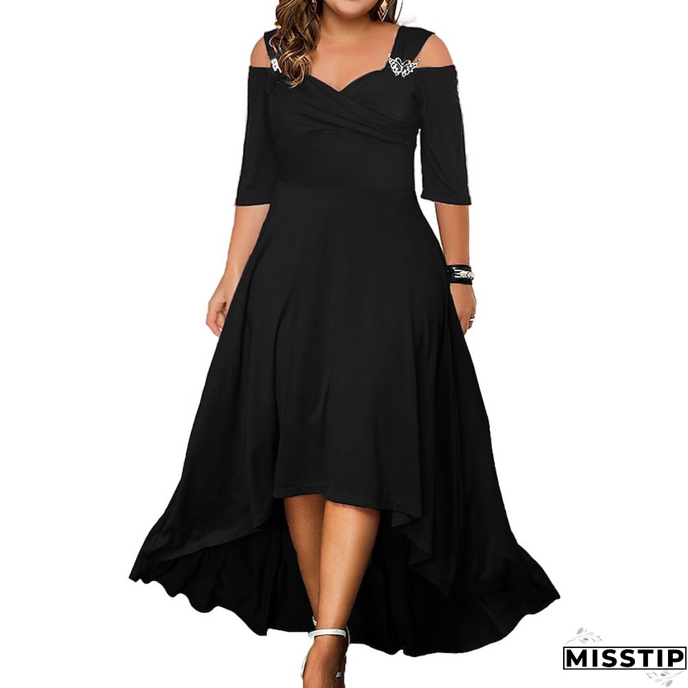 Solid Color Sexy Off Shoulder Swing Dress Summer Plus Size Women's Maxi Dress