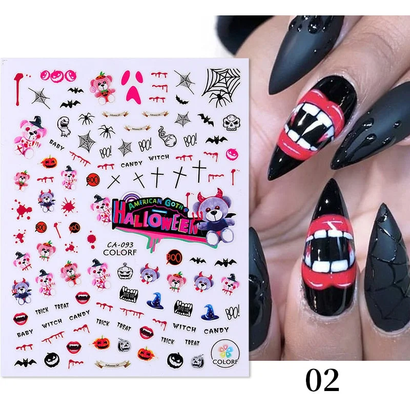 3D Christmas Nail Art Decoration Stickers Halloween Pumpkin Skull Geometry Snowflake Winter Design Slider Nail Foils Manicures-Nail Inspo