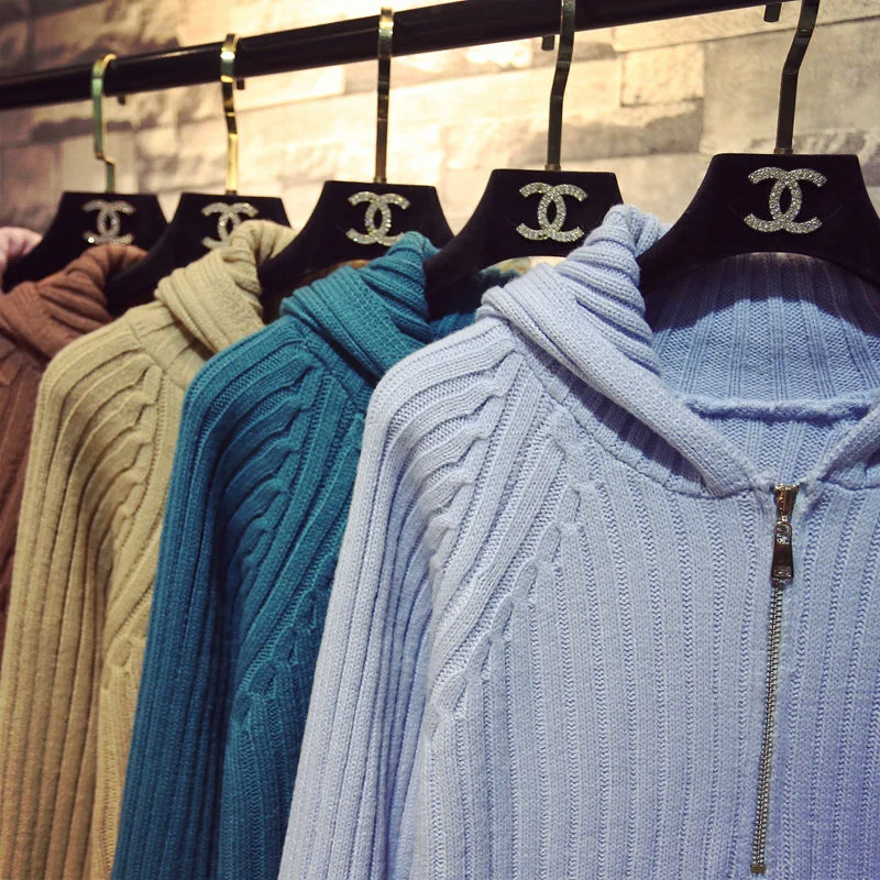 Autumn and winter fashion temperament new hooded long over-the-knee sweater dress women loose solid color knitted dress