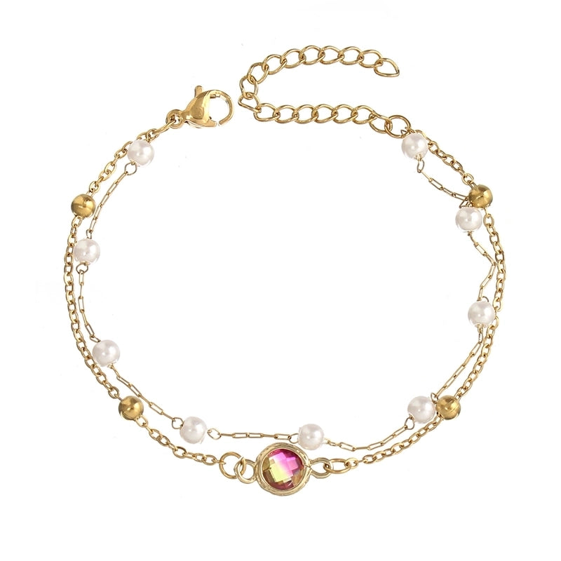 Vacation Geometric Color Block Stainless Steel Resin Copper Inlay Rhinestones Bracelets