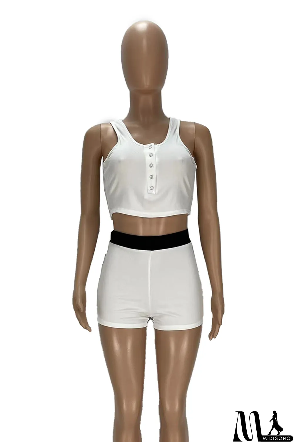 MidiSono - Red Sexy Solid Buckle V Neck Sleeveless Two Pieces