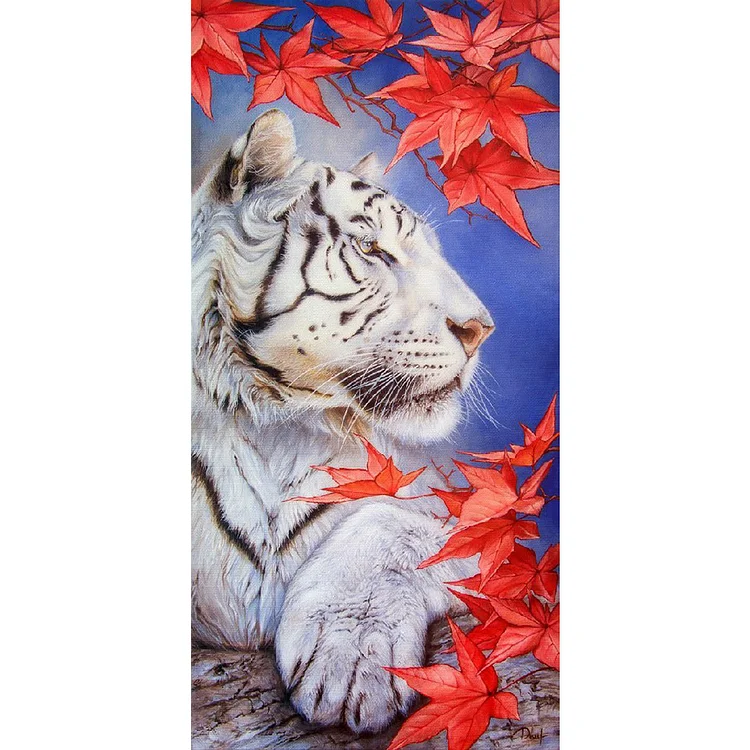 White Tiger Under Maple Tree 40*80CM(Canvas) Full Round Drill Diamond Painting gbfke