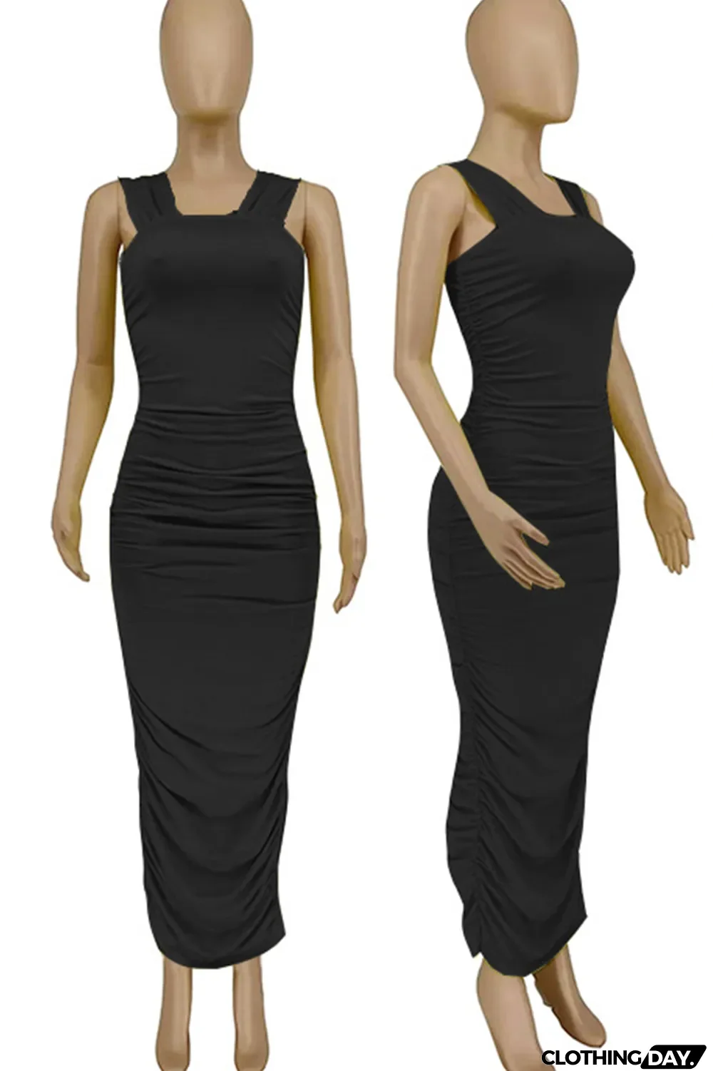 Red Sexy Solid Split Joint Square Collar Pencil Skirt Dresses