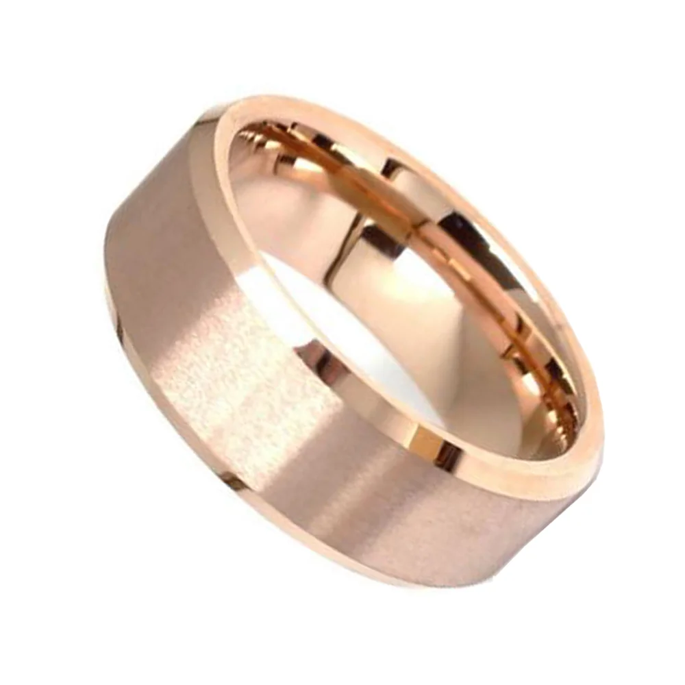 6MM 8MM Rose Gold Brushed Bevel Edge Tungsten Couple Wedding Bands