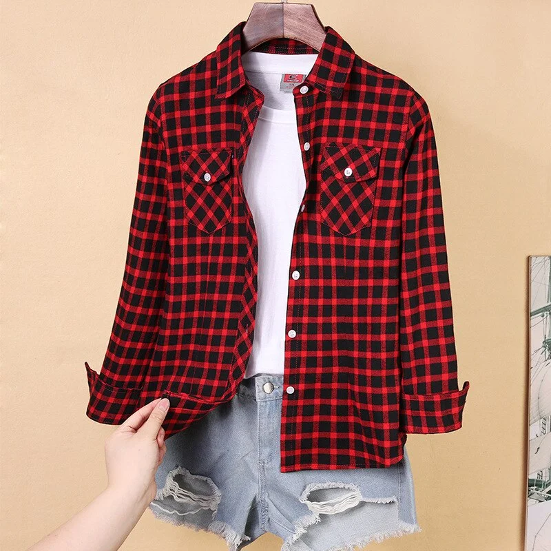 Women Blouses Shirts Tunic Womens Tops And Blouses 2020 Womenswear Long Sleeve Clothing Button Up Down Plaid Good Quality New