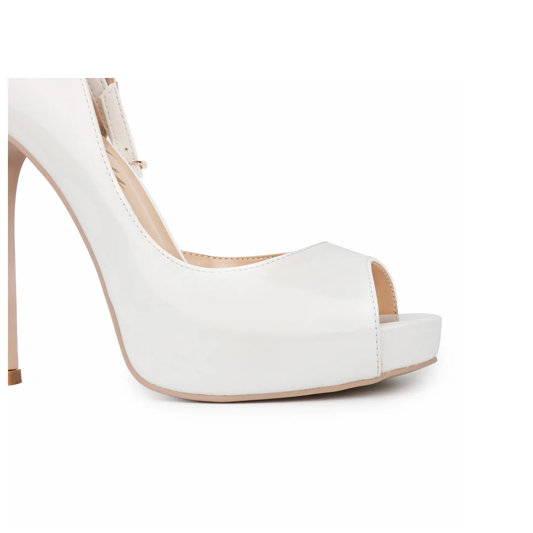120mm Strap Platform Stilettos Pumps Patent Summer Sandals Apricot Bottom-MERUMOTE