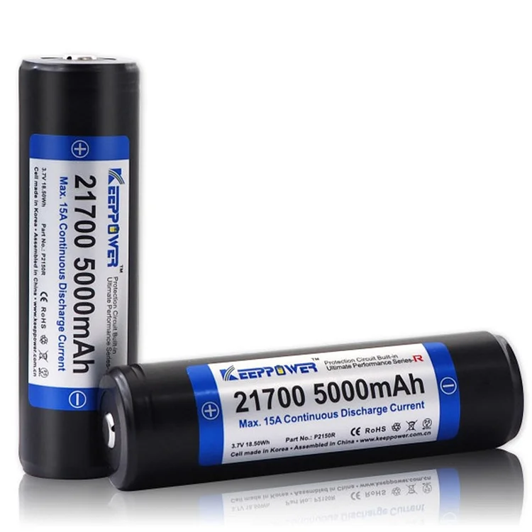 KeepPower 21700 5000mAh 3.7V Max 15A Continuous Discharge Protected  Button Top Rechargeable Battery (pack of 2)