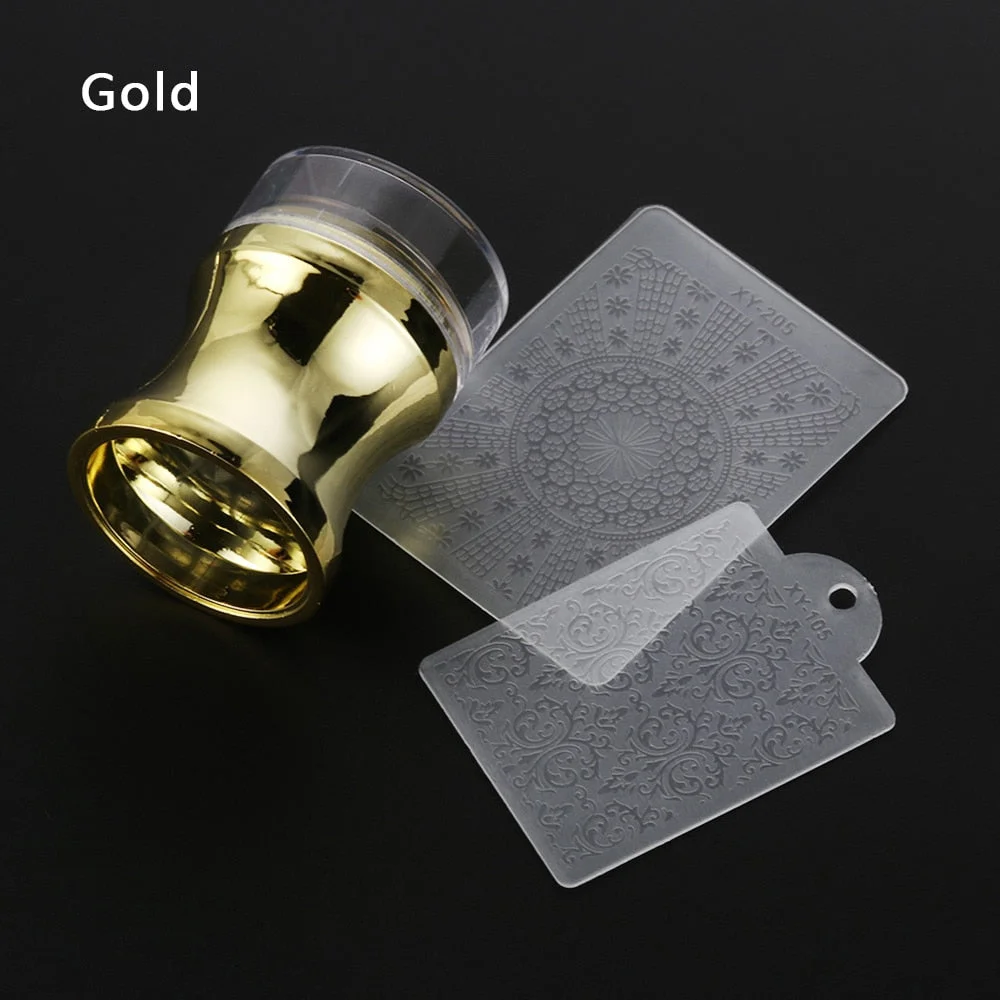 Mirror Nail Stamper Clear Silicone Head Manicure Scraper Polish Transfer Template Kits with Cap Nail Art Stamping Plate