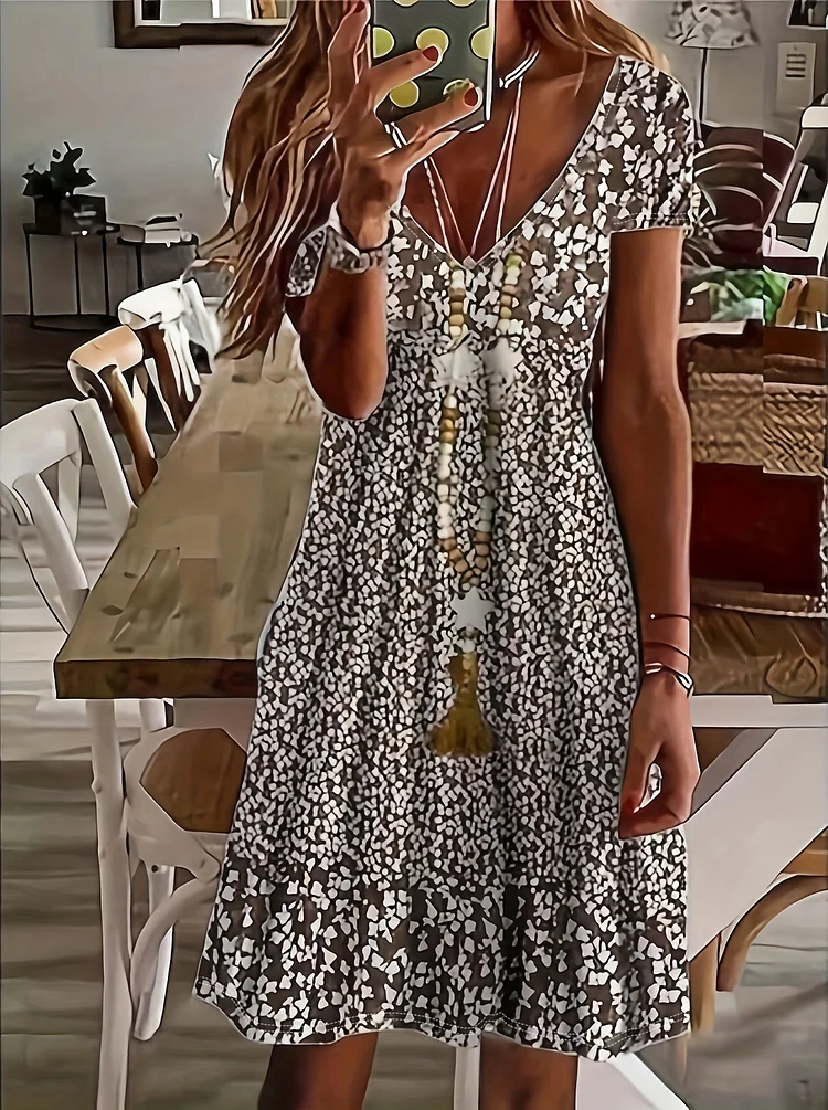 Cross-Border Trendy Versatile Print Dress