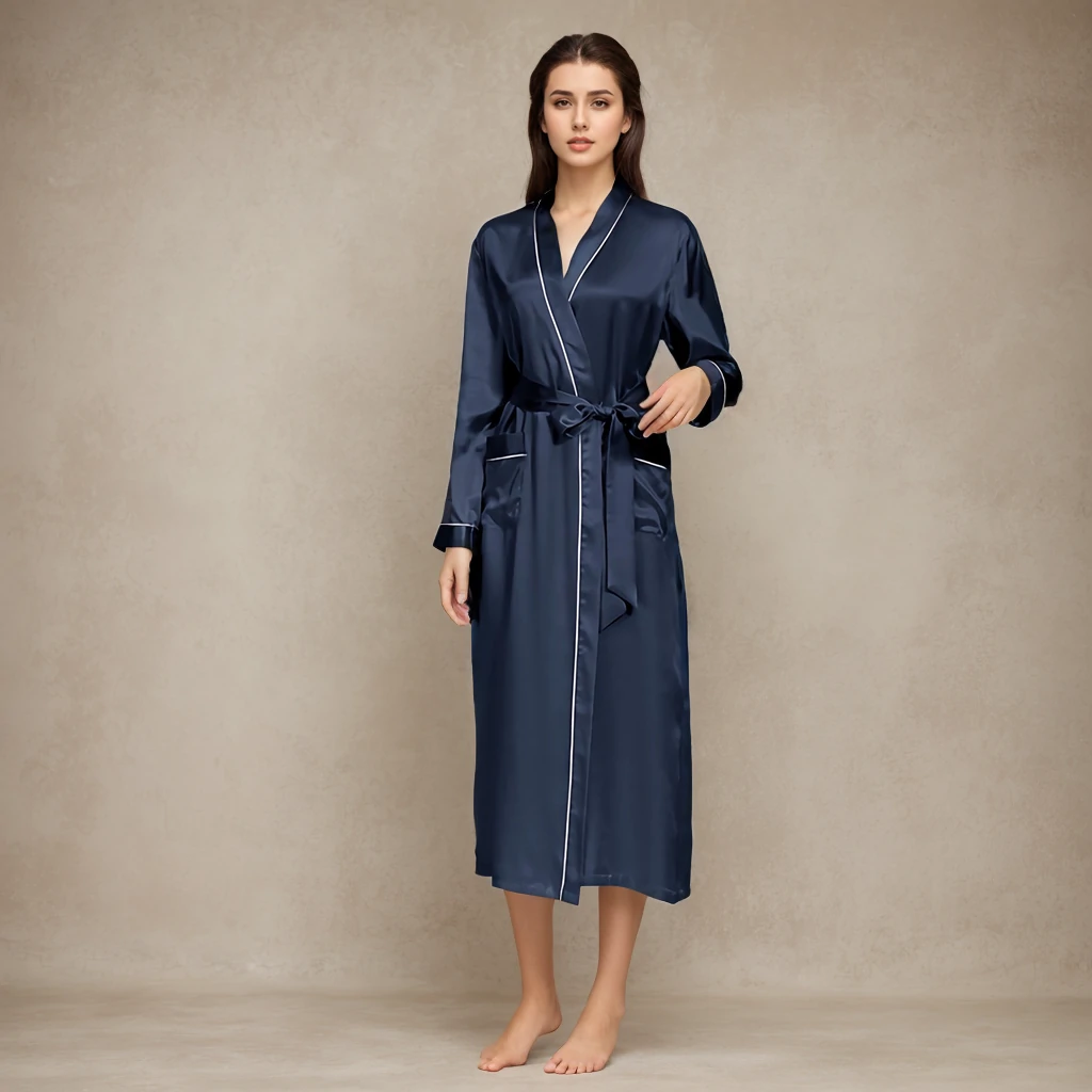 22 MOMME Kimono en soie manches longues couleur unie- SOIE PLUS