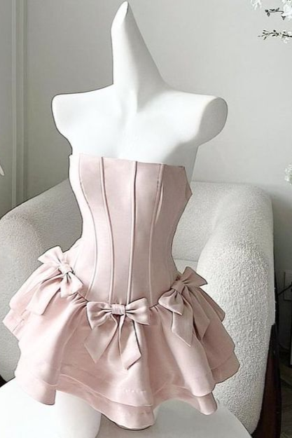 Oknass Strapless Sleeveless A-Line Short Homecoming Dress With Bowknot